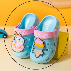 Kids sandals Boys Girls Mules Cartoon baby Sandals Flat Summer Unicorn Slippers Children's Garden Shoes (Size: 22 insole 14cm, Color: blue)