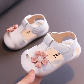 Diamonds Baby Sandals for Girls Cherry Closed Toe Toddler Infant Kids Princess Walkers Baby Little Girls Shoes Children Sandals (Size: 24, Color: 2 White Flower)