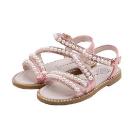 Girls Sandals Pearl Sweet Soft Children's Beach Shoes Kids Summer Floral Sandals Princess Fashion Cute Baby Girl Shoes (Size: 21-insole 13.8cm, Color: pink)