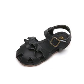 Kids Girls sandals fashion Hollow out Breathable PU Comfortable Princess shoes Baby toddler Children summer Beach shoes (Size: 22-insole 14cm, Color: BLACK)