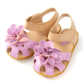 New Arrival Summer Cool Baby Girls Sandals Shoes Skidproof Toddlers Infant Children Kids Flower Shoes PU Leather Size 21-30 (Size: 7, Color: purple)