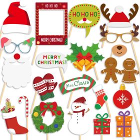 Christmas Decoration Photo Booth Props Frame For Kids Adult gift Santa Claus Elk Glasses Xmas Party Navidad Noel New Year decor (Color: 20pcs photo booth)