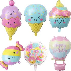 1/6pcs New Ice Cream Candy dessert series shape Foil Balloons Summer Children's Birthday Party Candy Bar Decorations Kids Toys (Ballon Size: as photo, Color: 6pcs mix)