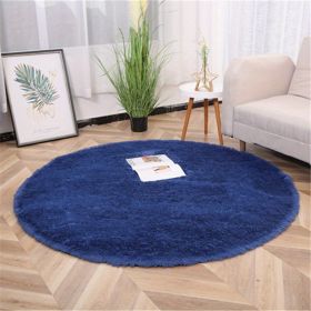 1pc, Non-Slip Silk Fur Plush Indoor Carpet Area Rug for Living Room and Kitchen - Soft and Durable Home Decor and Room Decor (Size: Diameter 23.62inch, Color: Dark blue)