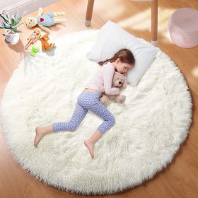 Round Rug for Bedroom, Fluffy Round Circle Rug for Kids Room (Size: 100x100cm, Color: White)