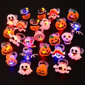 LED Light Halloween Ring Glowing Pumpkin Ghost Skull Rings Kids Gift Halloween Party Decoration For Home Horror Props Supplies (Size: 10PCS, Color: Random Mix)