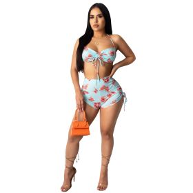 Casual Print Hatler Bra and Pant (Size: XL, Color: blue)