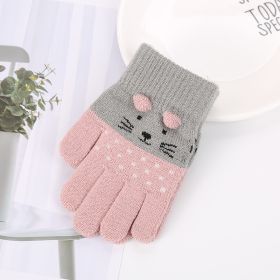 Girls Cute Cartoon Cat Gloves Winter Thick Knit Boys Kids Newborn Mittens Children Keep Finger Warm Gloves For Baby 3-7Years Old (Color: pink)