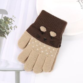 Girls Cute Cartoon Cat Gloves Winter Thick Knit Boys Kids Newborn Mittens Children Keep Finger Warm Gloves For Baby 3-7Years Old (Color: Khaki)