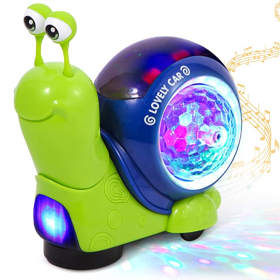 Crawling Snail Baby Toy; Walking Tummy Time Snail Toy For Babies Dancing Early Learning Educational Toys; Interactive Musical Light Up Crawling Toys M (Color: Green Snails)