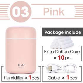 Scent Diffuser; Portable Small Cool Mist Humidifiers 300ML - USB Desktop Humidifier For Plants; Office; Car; Baby Room With Auto Shut Off & Night Ligh (Color: Pink [built-in 10 Replacement Cotton Swabs])