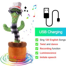 Bluetooth Dancing Cactus 60/120 Songs Speaker Talking Usb Chargeable Voice Repeat Plush Cactus Toy Dance Stuffed Toy Baby Girls (Ships From: China, Color: Charge Sunglasses)