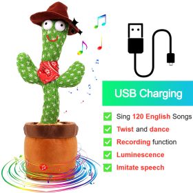 Bluetooth Dancing Cactus 60/120 Songs Speaker Talking Usb Chargeable Voice Repeat Plush Cactus Toy Dance Stuffed Toy Baby Girls (Ships From: China, Color: Charge Cowboy)