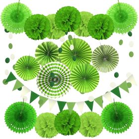 20Pcs Paper Fans Decor Hanging Paper Hanging Paper Fans Pompom Flower Garland Wedding Birthday Party Halloween Baby Shower Decor (Ships From: China, Color: green)