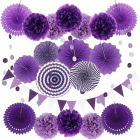 20Pcs Paper Fans Decor Hanging Paper Hanging Paper Fans Pompom Flower Garland Wedding Birthday Party Halloween Baby Shower Decor (Ships From: China, Color: purple)