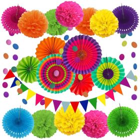 20Pcs Paper Fans Decor Hanging Paper Hanging Paper Fans Pompom Flower Garland Wedding Birthday Party Halloween Baby Shower Decor (Ships From: China, Color: Colorful)