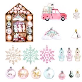 Christmas Tree Ornaments, 70 PC Shatterproof Plastic Christmas Ball Ornaments (Color: pink gold)