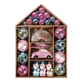 70-Pack Shatterproof Christmas Tree Ornament Set with Hanging Rope (Color: pink)