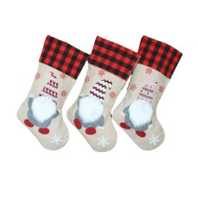 Christmas Stockings 19" Xmas Plaid Gnome Santa Stocking for Home Party Decoration (Color: C)