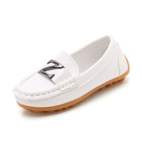 Baby Boys Leather Shoes Children Loafers Slip-on Soft Leather Kids Flats Fashion Letter Design Candy For Toddlers Big Boys (Size: 32, Color: White)