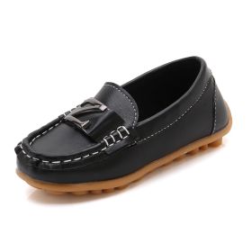 Baby Boys Leather Shoes Children Loafers Slip-on Soft Leather Kids Flats Fashion Letter Design Candy For Toddlers Big Boys (Size: 27, Color: BLACK)