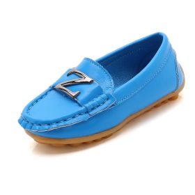 Baby Boys Leather Shoes Children Loafers Slip-on Soft Leather Kids Flats Fashion Letter Design Candy For Toddlers Big Boys (Size: 32, Color: Light Blue)