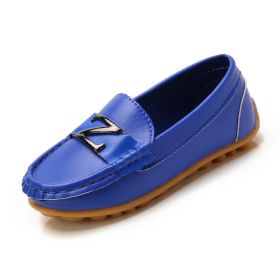 Baby Boys Leather Shoes Children Loafers Slip-on Soft Leather Kids Flats Fashion Letter Design Candy For Toddlers Big Boys (Size: 21, Color: royal blue)