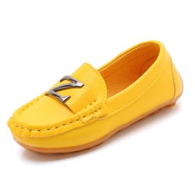 Baby Boys Leather Shoes Children Loafers Slip-on Soft Leather Kids Flats Fashion Letter Design Candy For Toddlers Big Boys (Size: 34, Color: yellow)