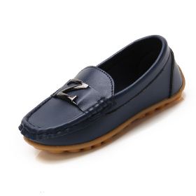 Baby Boys Leather Shoes Children Loafers Slip-on Soft Leather Kids Flats Fashion Letter Design Candy For Toddlers Big Boys (Size: 29, Color: Navy Blue)