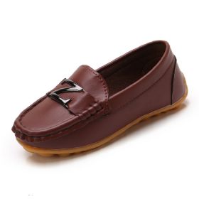 Baby Boys Leather Shoes Children Loafers Slip-on Soft Leather Kids Flats Fashion Letter Design Candy For Toddlers Big Boys (Size: 36, Color: Brown)