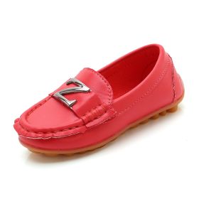 Baby Boys Leather Shoes Children Loafers Slip-on Soft Leather Kids Flats Fashion Letter Design Candy For Toddlers Big Boys (Size: 21, Color: Red)