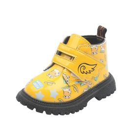 Childhood Cute Cartoon Print Pattern Children Short Boots Toddler Baby Autumn Winter Boots New Kawaii Boys Girls Sneaker E08172 (Size: 30, Color: yellow)