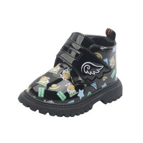 Childhood Cute Cartoon Print Pattern Children Short Boots Toddler Baby Autumn Winter Boots New Kawaii Boys Girls Sneaker E08172 (Size: 24, Color: BLACK)