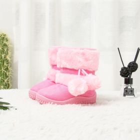 Classic Toddler Snow Boots Kids Cute POMPON Flock Winter Boots for Girls High Top Comfortable Warm Baby Girl Cotton Shoes C06272 (Size: 1, Color: pink)