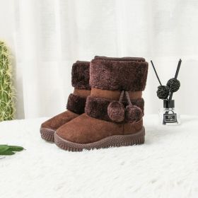 Classic Toddler Snow Boots Kids Cute POMPON Flock Winter Boots for Girls High Top Comfortable Warm Baby Girl Cotton Shoes C06272 (Size: 13, Color: coffee)