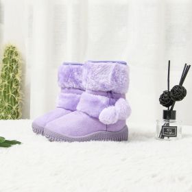 Classic Toddler Snow Boots Kids Cute POMPON Flock Winter Boots for Girls High Top Comfortable Warm Baby Girl Cotton Shoes C06272 (Size: 13.5, Color: purple)