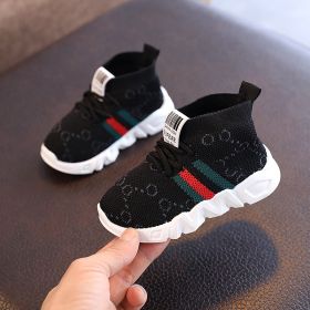 Baby Sneakers Infant Shoes Fashion Children's Flat Shoes Baby Kids Girls Shoes Stretch Breathable Mesh Sports Running Shoes (Size: 24 (Insole 14CM), Color: BLACK)