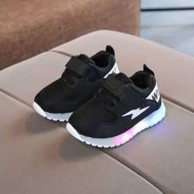 Size 21-30 Children LED Sneakers for Boys Glowing Shoes for Baby Girls Toddler Shoes with Light Up Sole Luminous Sneakers Tenis (Size: 23(insole 14cm), Color: BLACK)