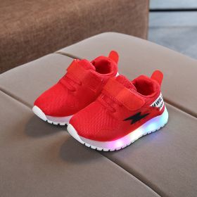 Size 21-30 Children LED Sneakers for Boys Glowing Shoes for Baby Girls Toddler Shoes with Light Up Sole Luminous Sneakers Tenis (Size: 28(insole 16.5cm), Color: Red)