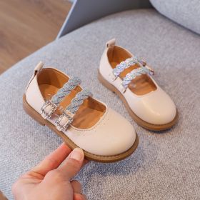 Diamond Leather Princess Shoes Baby Children Shoes For Girl (Size: 30(insole 18cm), Color: Beige)