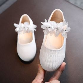 Spring Autumn Children Girls Princess Fashion Flower PU Leather Shoes For Baby (Size: 23(insole 14cm), Color: White)