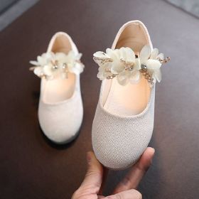 Spring Autumn Children Girls Princess Fashion Flower PU Leather Shoes For Baby (Size: 31(insole 18.2cm), Color: Beige)