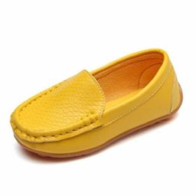 Spring Autumn Children Boy Girl Flat Casual PU Leather Shoes For Baby Kids (Size: 30(inosle 18.7cm), Color: yellow)