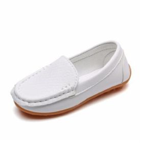 Spring Autumn Children Boy Girl Flat Casual PU Leather Shoes For Baby Kids (Size: 30(inosle 18.7cm), Color: White)