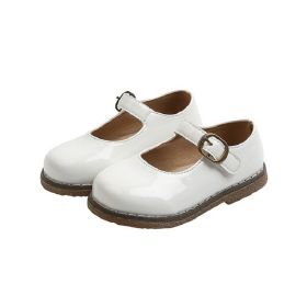 Spring Autumn Kids Girls Brief Bright PU Leather Shoes Princess Baby Shoes (Size: 26(insole 15.7cm), Color: White)