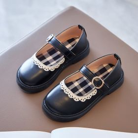 Spring Leather Princess Shoes Baby Children Shoes For Girls (Size: 24(insole 15cm), Color: BLACK)