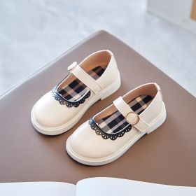 Spring Leather Princess Shoes Baby Children Shoes For Girls (Size: 30(insole 18.5cm), Color: Beige)