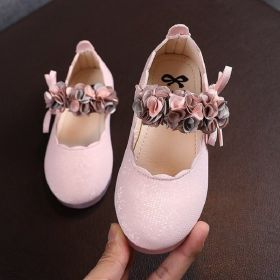 Spring Autumn Kids Girls Flower Leather Shoes Baby Princess Shoes (Size: 24(insole 14.4cm), Color: pink)