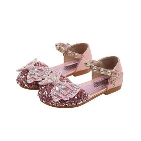 Glitter Girls Sandals Baby Children Princess Bowknot Pearl Leather Shoes For Kids (Size: 34(insole 20.7cm), Color: pink)