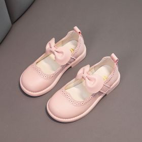 Spring Autumn Children Baby Bowknot Princess Leather Shoes For Kids Girls (Size: 22(insole 13.5cm), Color: pink)